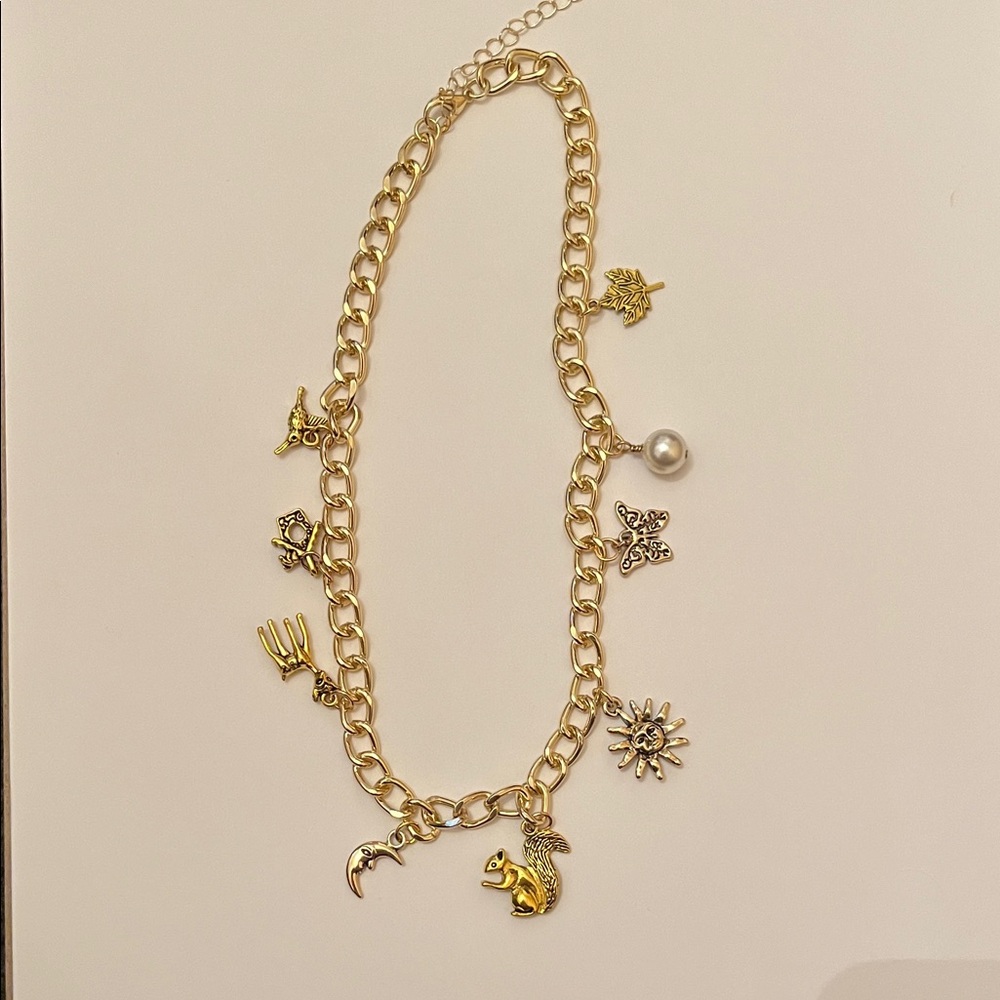 Handmade Gold Charm Necklace with Pearl Accent